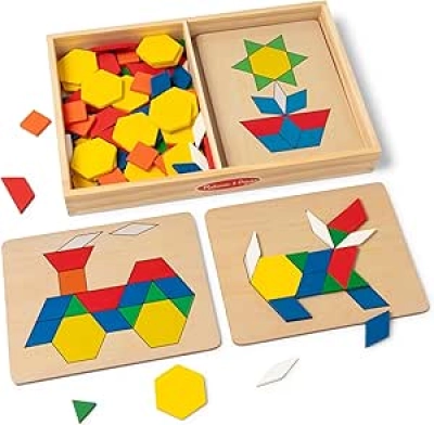 Melissa & Doug Pattern Blocks 120 Wooden Tiles - Montessori Learning Puzzles for Kids