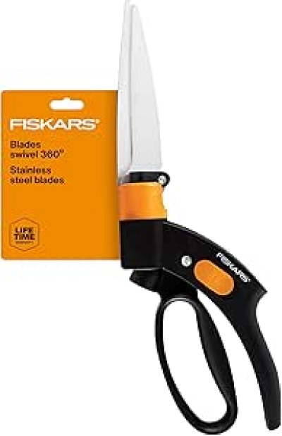 Fiskars Shear Ease Grass Shears - 5" Stainless Steel Blade with 360° Swivel