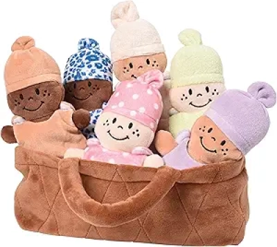 Multicultural Baby Dolls Set - 6 Soft Plush Dolls with Basket for Diversity Learning