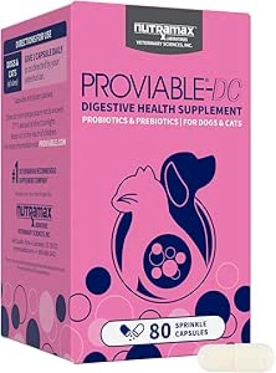 Nutramax Proviable Probiotics for Dogs & Cats - 80 Capsules Digestive Health