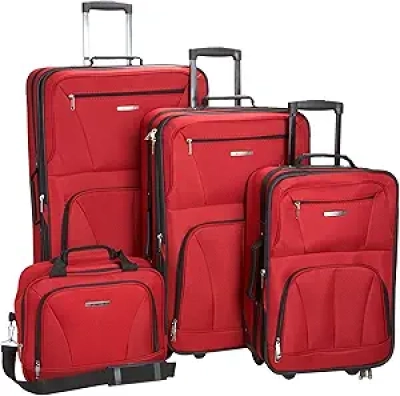 Rockland Journey 4-Piece Softside Luggage Set - Expandable Red Upright with Carry-On
