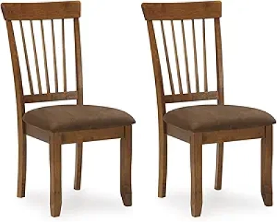 Signature Design by Ashley Berringer Dining Chairs Set of 2 | Rustic Spindle Back with Microfiber Cushion