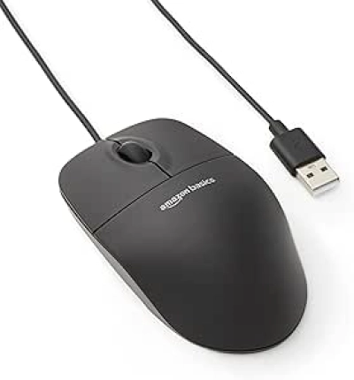 Amazon Basics USB Wired Mouse - 1000 DPI Optical Tracking, 3-Button Design