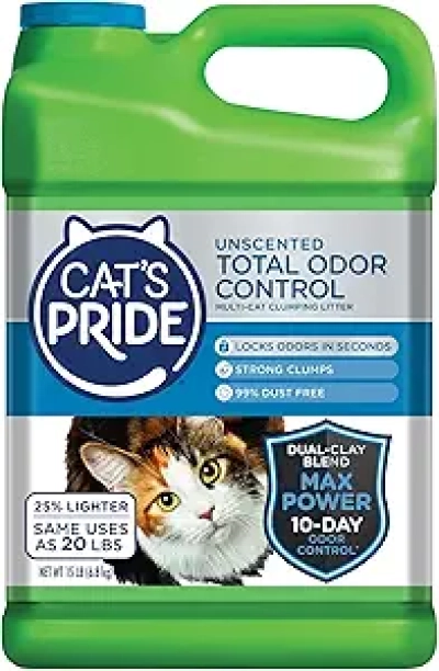 Cat's Pride Max Power Clumping Litter - 10 Days Odor Control, 99% Dust Free, 15 lbs