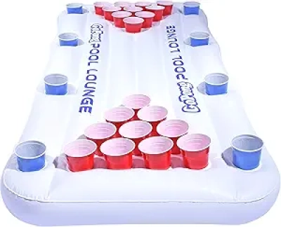 6-Foot GoPong Pool Lounge Beer Pong Inflatable Float with Cup Holders