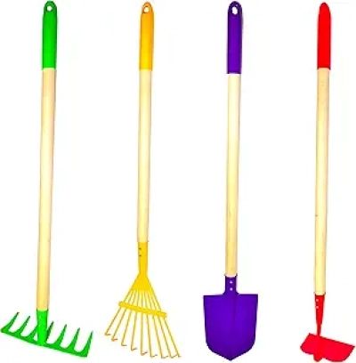 Kids Garden Tool Set - 4-Piece Steel & Wood Gardening Toys for Ages 5+