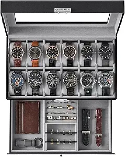 SONGMICS 12-Slot Watch Box Organizer with Glass Lid & Metal Lock