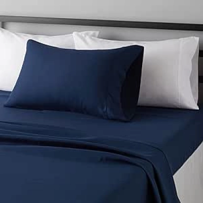 Amazon Basics Microfiber Twin Sheet Set - Soft, Wrinkle-Free Navy Bedding
