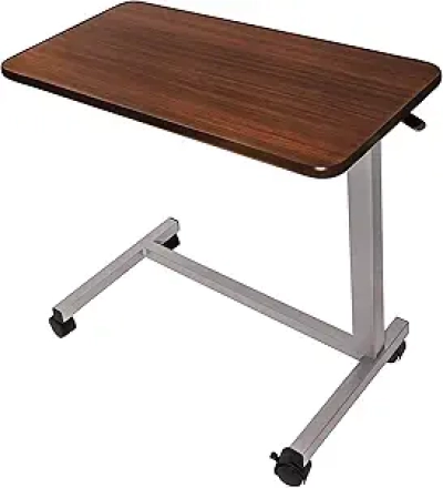Vaunn Medical Adjustable Overbed Table with Wheels - Hospital Grade