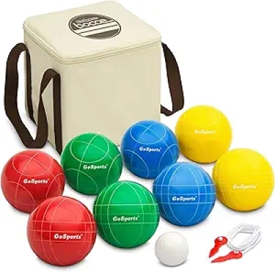GoSports 90mm Premium Resin Bocce Ball Set - Regulation Outdoor Lawn Game
