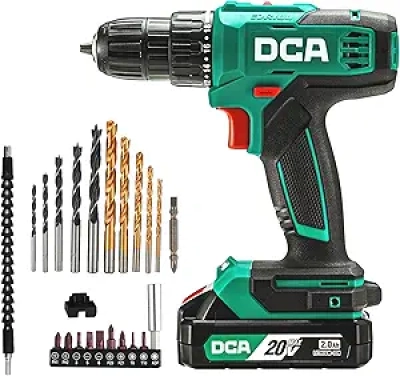 DCA 20V Cordless Drill Set - 354 In-lbs Torque, 2.0Ah Battery & 25-Piece Kit