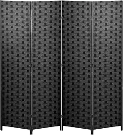 FDW 6FT 4-Panel Wood Room Divider - Hand-Woven Mesh Folding Privacy Screen