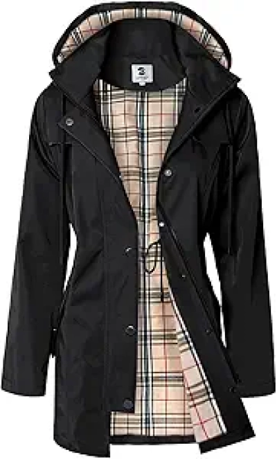 SaphiRose Women's Water-Resistant Hooded Rain Jacket | Windbreaker Raincoat for Outdoor Activities