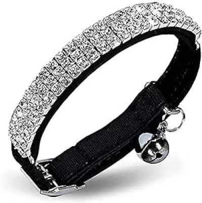 CHUKCHI Soft Velvet Cat Collar with Bling Diamante & Safety Bells - Adjustable