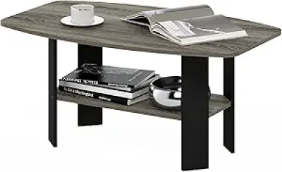 Furinno Simple Design Coffee Table - French Oak Grey/Black | Modern Living Room Furniture