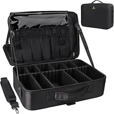 Professional Makeup Train Case 16.5" Large Waterproof Cosmetic Organizer with Brush Holder