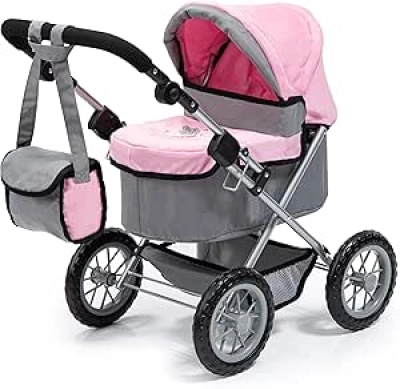 Bayer Design Baby Doll Pram - Adjustable Grey/Pink Stroller for Kids
