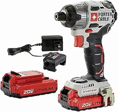 PORTER-CABLE 20V MAX Brushless Impact Driver Kit - 1/4" Quick-Change, 1,400 in-lbs Torque