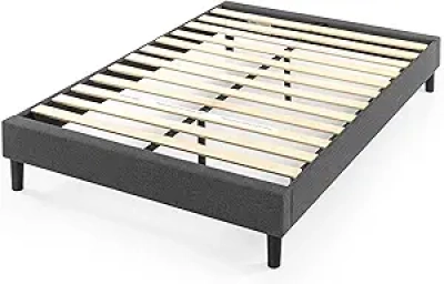 Zinus Curtis Queen Upholstered Platform Bed Frame - Grey Wood Slat Foundation