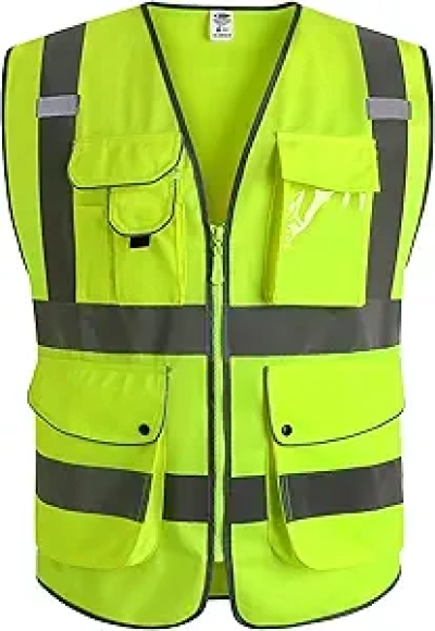 JKSafety Class 2 High Visibility Safety Vest - ANSI/ISEA Certified Yellow Reflective Vest