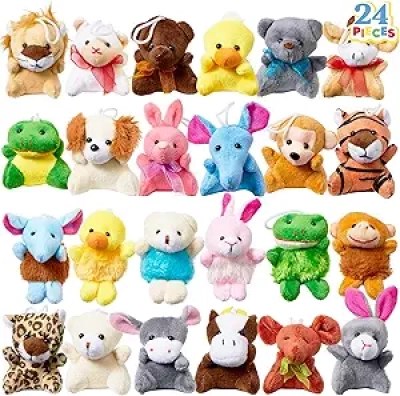24 Pack Mini Animal Plush Toys - Bulk Stuffed Animals for Kids & Party Favors