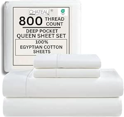 800 Thread Count Egyptian Cotton Queen Sheet Set - Deep Pocket, Luxury Hotel Bedding