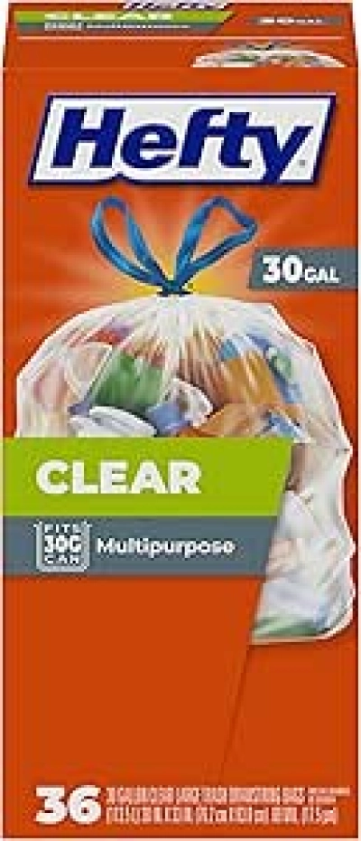 Hefty Clear Trash Bags 30 Gallon, 36 Count - Drawstring, Puncture Resistant