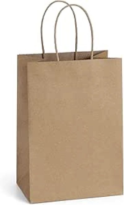 100 Pcs Small Kraft Paper Gift Bags 5.25x3x8 with Handles - Eco-Friendly Brown Paper Sacks
