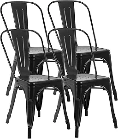 Metal Dining Chairs Set of 4 - Stackable Tolix Chairs with Backrest