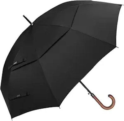 G4Free Wooden J Handle Golf Umbrella 52/62 Inch Windproof UV Protection Auto Open