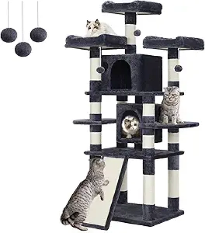Feandrea 67" Multi-Level Cat Tree for Large Cats - Stable Gray Tower with Perches