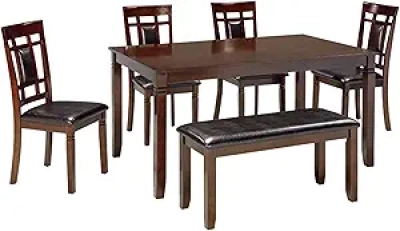 Signature Design by Ashley Bennox 6-Piece Brown Dining Room Table Set with Chairs and Bench