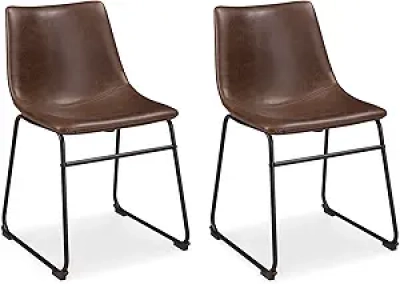 Mid Century Dining Chairs Set of 2 - Modern Bucket Seats with Faux Leather