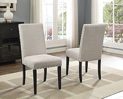 Roundhill Furniture Biony Tan Nailhead Dining Chairs Set of 2 - Brown