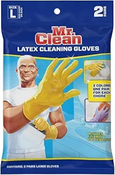 Mr. Clean Large Reusable Latex Gloves - 2 Pairs, 2 Colors with Cotton Lining