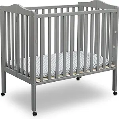 Delta Children Folding Portable Mini Crib | Greenguard Gold Certified, Grey