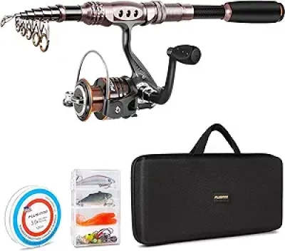 PLUSINNO Fishing Rod and Reel Combo Kit - Carbon Fiber Telescopic Pole for Saltwater & Freshwater