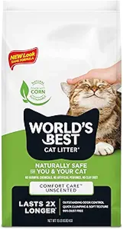 World's Best Cat Litter Comfort Care - 15 lbs, Unscented, 99% Dust Free, Made in USA