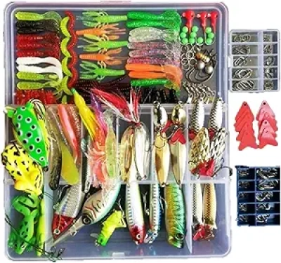 275-Piece Fishing Lure Kit - Bass, Trout & Salmon Lures with Frogs, Spoons & Grasshoppers