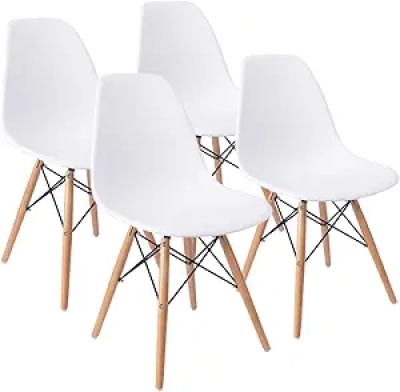 Furmax Modern DSW Dining Chairs Set of 4 - Mid Century White Shell Lounge Chairs