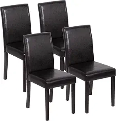FDW Dining Chairs Set of 4 - Black PU Leather Kitchen Chairs with Wood Legs