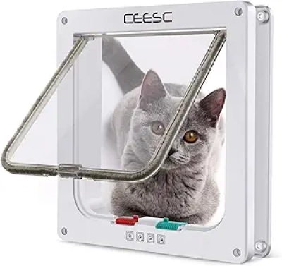 CEESC Magnetic Cat Flap Door with 4-Way Lock - Medium Size Pet Door for Cats