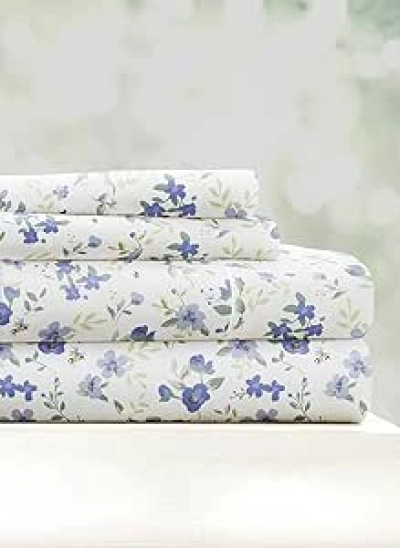 Cooling Queen Sheet Set 4-Piece - Double-Brushed Microfiber Sheets w/ 16" Deep Pocket