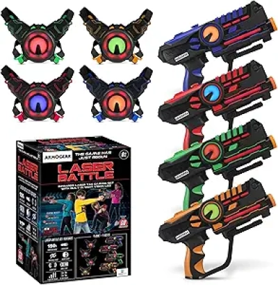 ArmoGear Laser Tag Set of 4 - 150ft Range Guns with Night Vision & Vests