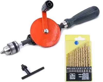 Swpeet Hand Drill 1/4-Inch with 13Pc HSS Drill Bit Set - Manual Powered