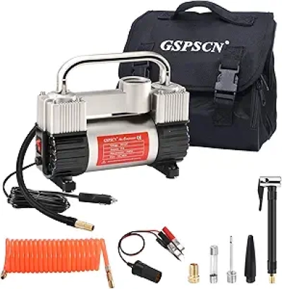 GSPSCN 6X Faster 150PSI Portable 12V Air Compressor - Heavy Duty Double Cylinder Tire Inflator