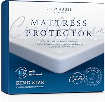 Bamboo Viscose Waterproof Mattress Protector King - Soft, Cool & Quiet