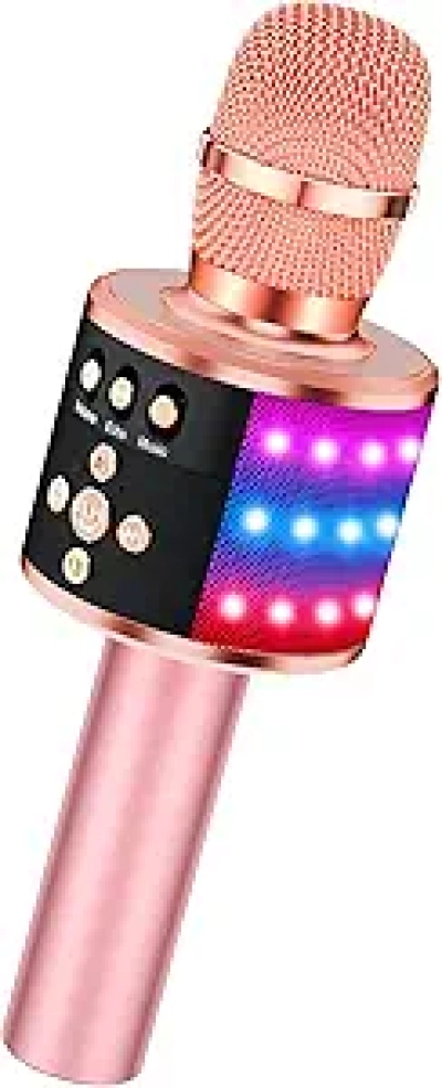 BONAOK Karaoke Microphone with Bluetooth & LED Lights - Portable Singing Mic for Kids & Adults