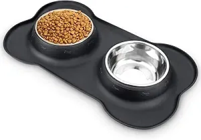 AsFrost Stainless Steel Dog Bowls with No-Spill Mat - Food & Water Dishes for Dogs, Cats & Puppies