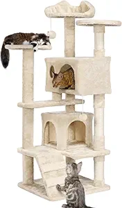 54in Cat Tree Tower Condo - Multi-Level Scratching Post & Play House for Cats